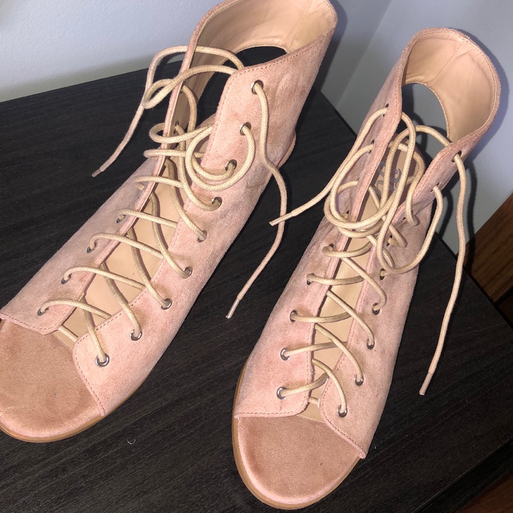 High heel lace up booties